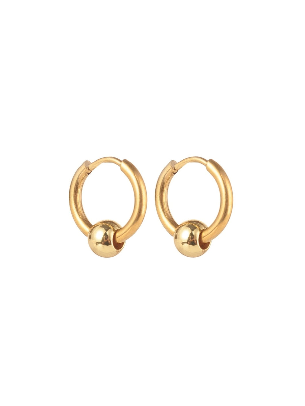 Pendiente aro 14mm bolita - Acero dorado 316L baño oro 18K - par 18€ unidad 9,50€