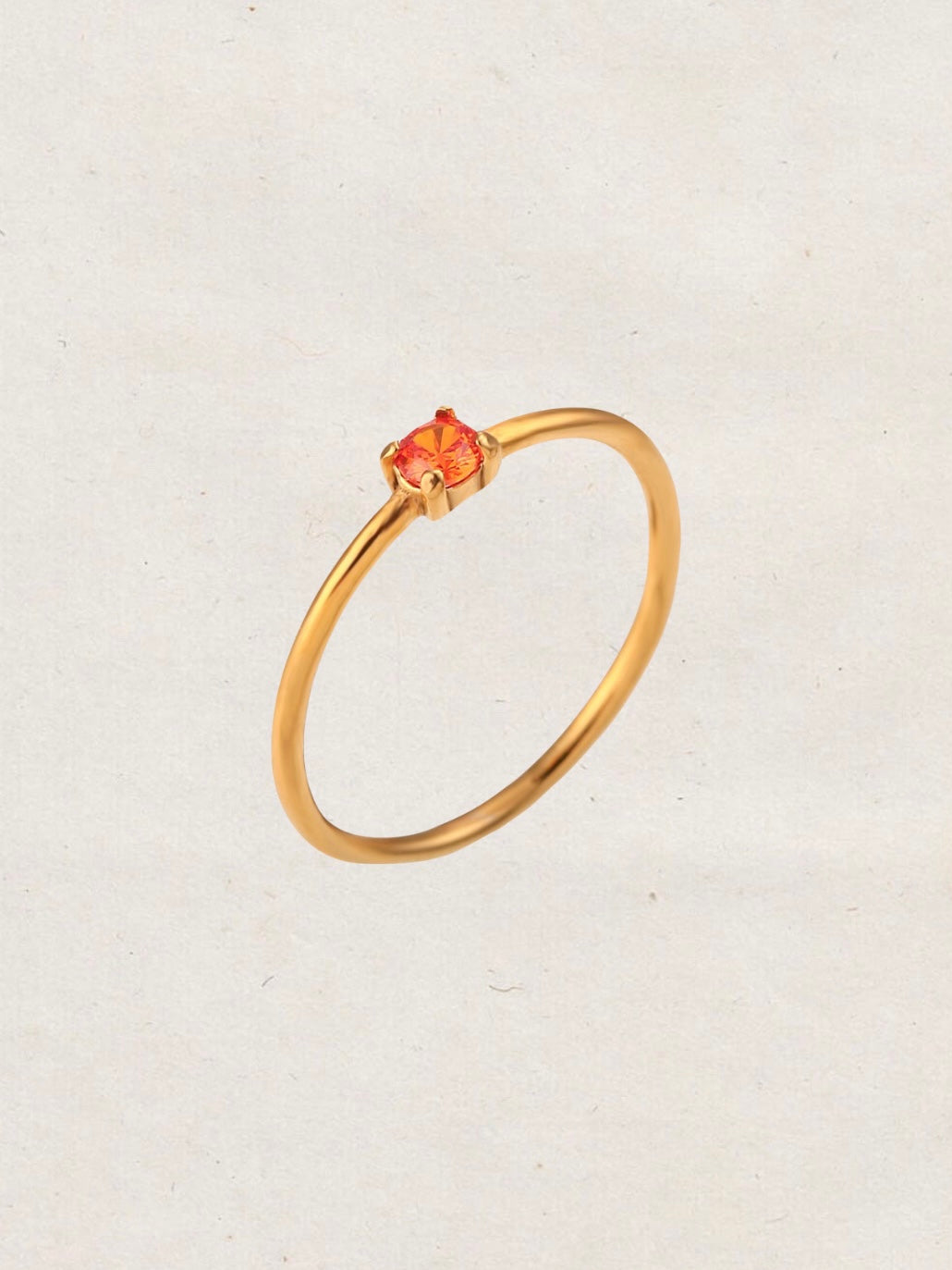 Anillo solitario circonita naranja - Acero dorado 316L baño oro 18k - Talla 12 y 14