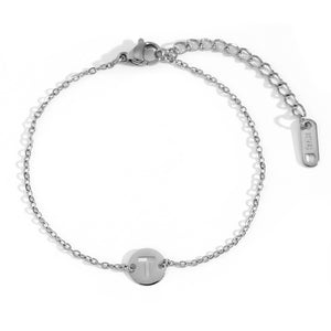 Pulsera letra - Acero plateado 316L baño plata rodiada - Elige tu letra