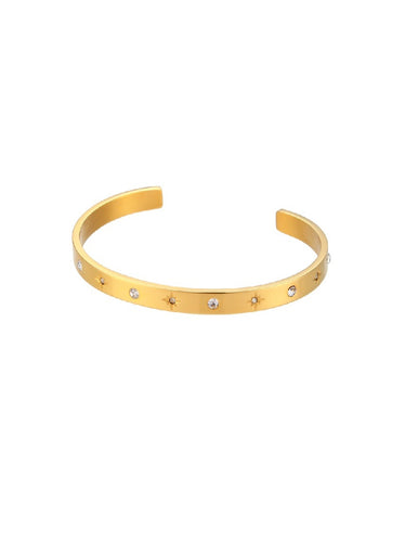 Pulsera esclava circonitas blancas - Acero dorado 316L baño oro 18K