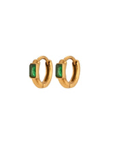 Cargar imagen en el visor de la galería, Pendiente aro 12mm circonita verde - Acero dorado 316L baño oro 18K - par 25€ unidad 13€