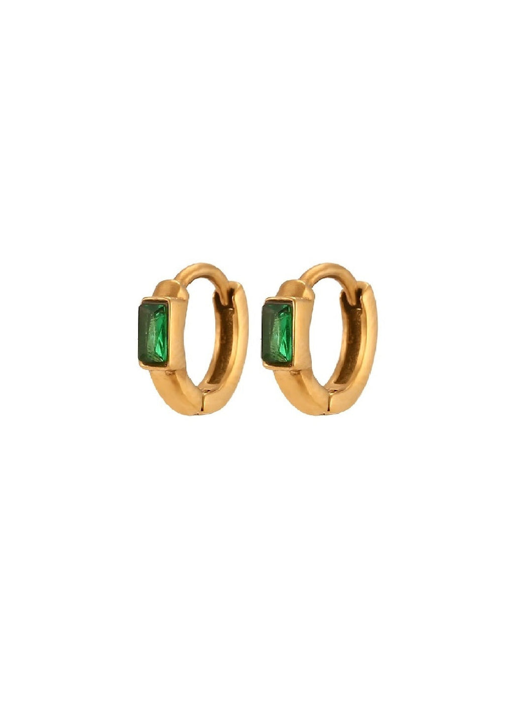 Pendiente aro 12mm circonita verde - Acero dorado 316L baño oro 18K - par 25€ unidad 13€