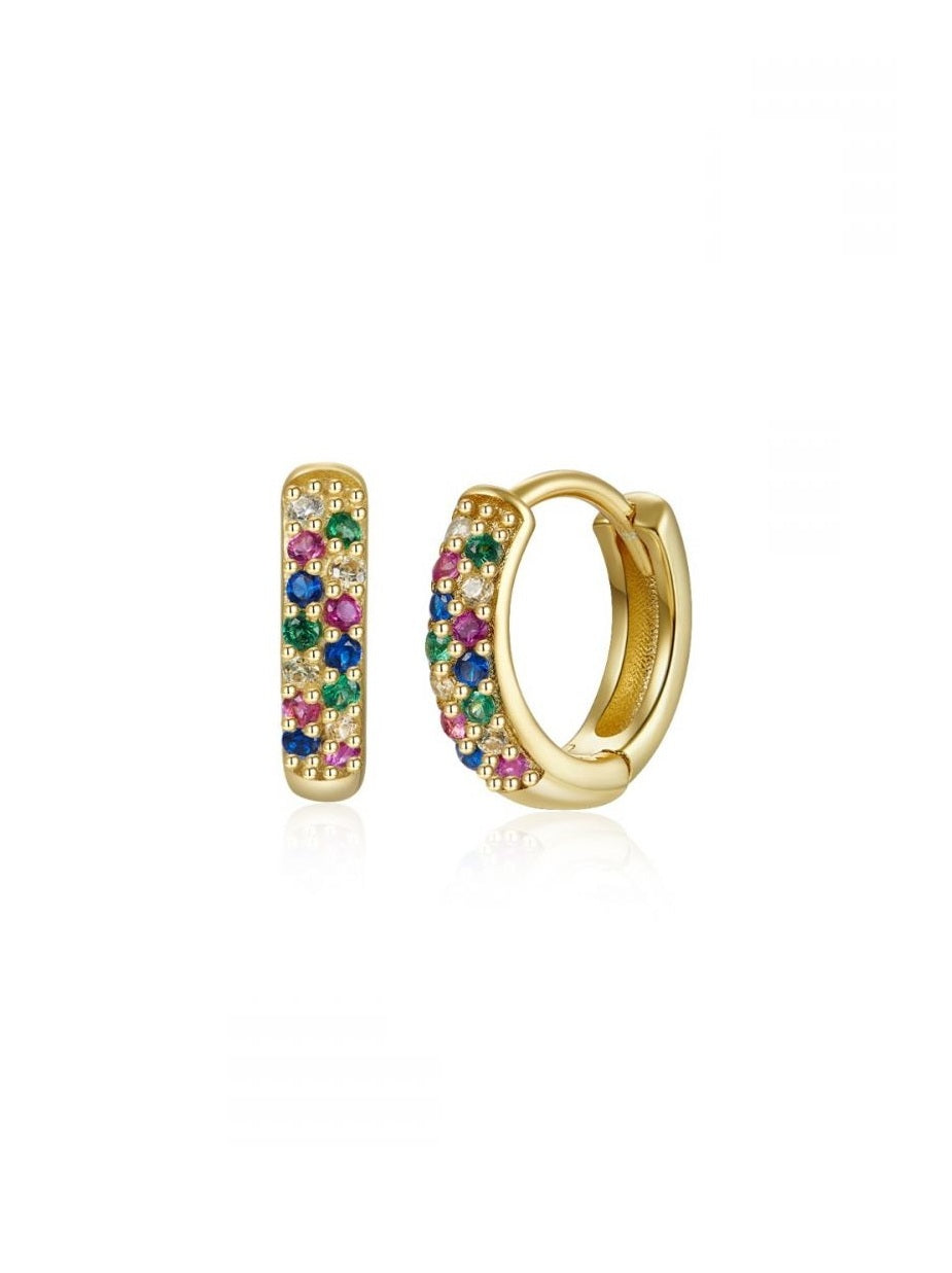 Pendiente aro circonitas colores 12 mm - Plata baño oro 18K - par 25€ unidad 13€