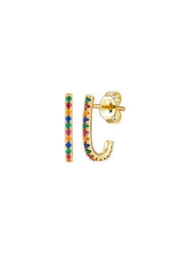 Pendiente Jota circonitas colores - Plata 925 baño oro 18k - par 25€ unidad 13€