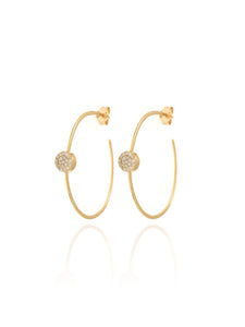 Pendientes aros 28mm circonitas - Plata 925 baño oro 18k