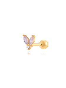 Pendiente piercing flor ópalo rosa - Acero dorado 316L baño oro 18K