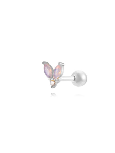 Pendiente piercing flor ópalo rosa - Acero plateado 316L baño plata rodiada