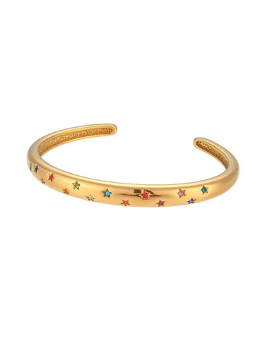 Pulsera esclava circonitas colores estrellas - Acero dorado 316L baño oro 18K