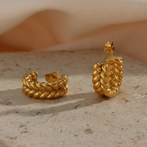 Pendientes aros trenzado 20mm · Acero dorado 316L baño oro 24K