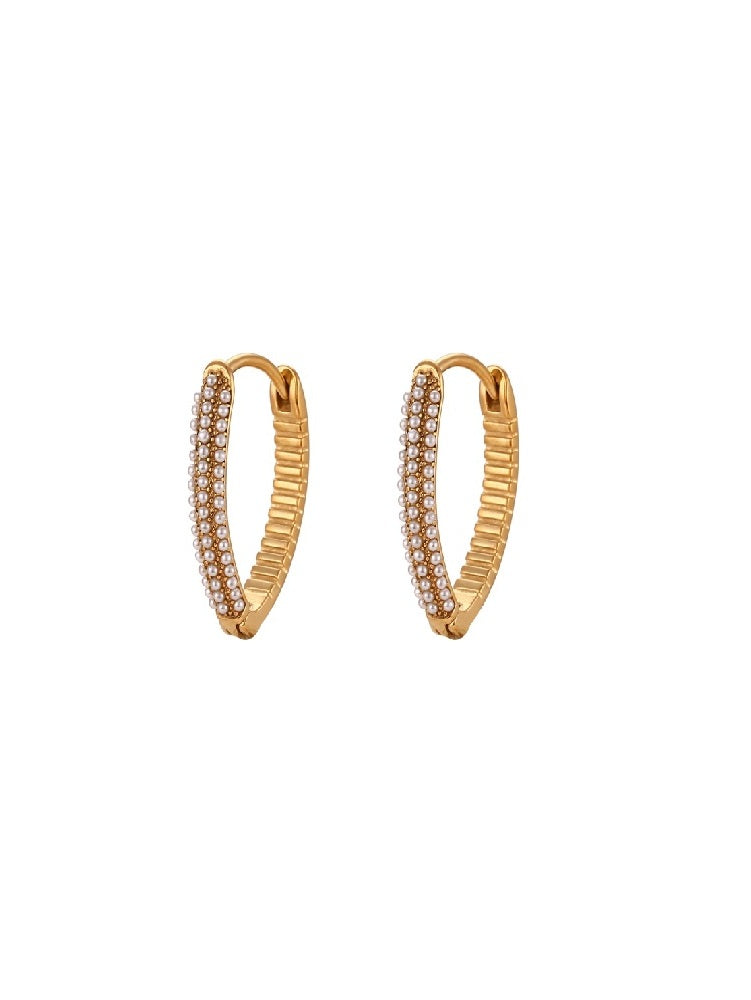 Pendientes aro 22mm oval perlas - Acero dorado 316Lbaño oro 18k