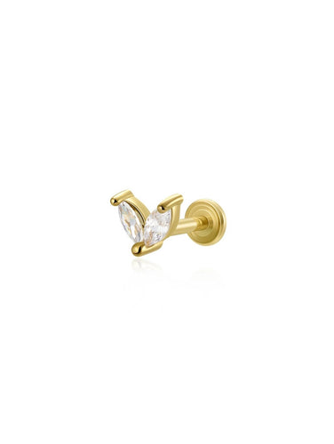 Pendientes piercing circonitas - Acero dorado 316L baño oro 18K