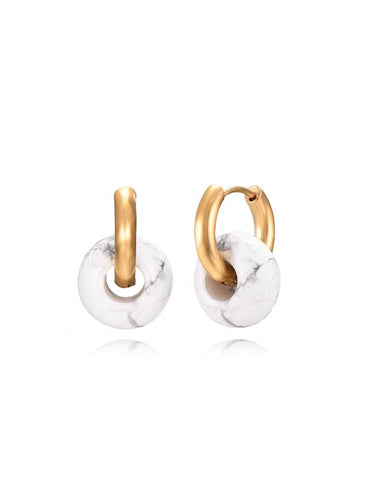 Pendientes aros mineral ágata dentrítica · Acero dorado 316L baño oro 18K