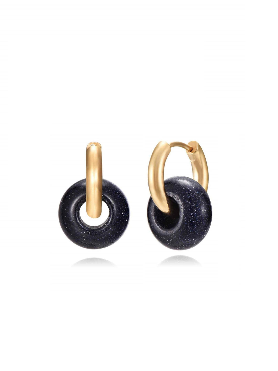 Pendientes aros mineral aventurina azul · Acero dorado 316L baño oro 18K