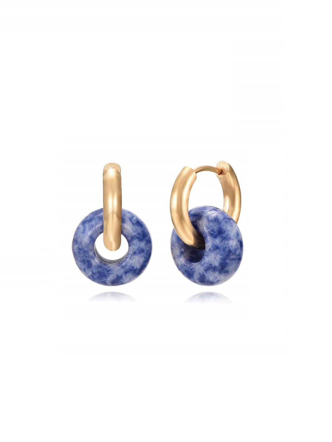 Pendientes aros mineral sodalita• Acero dorado 316L baño oro 18K